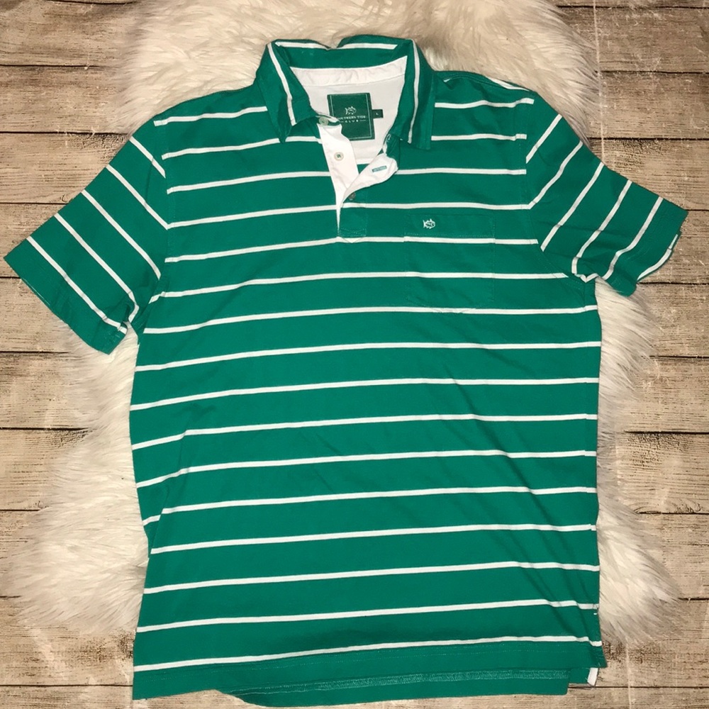 Southern Tide Club Green Stripe Polo Shirt
